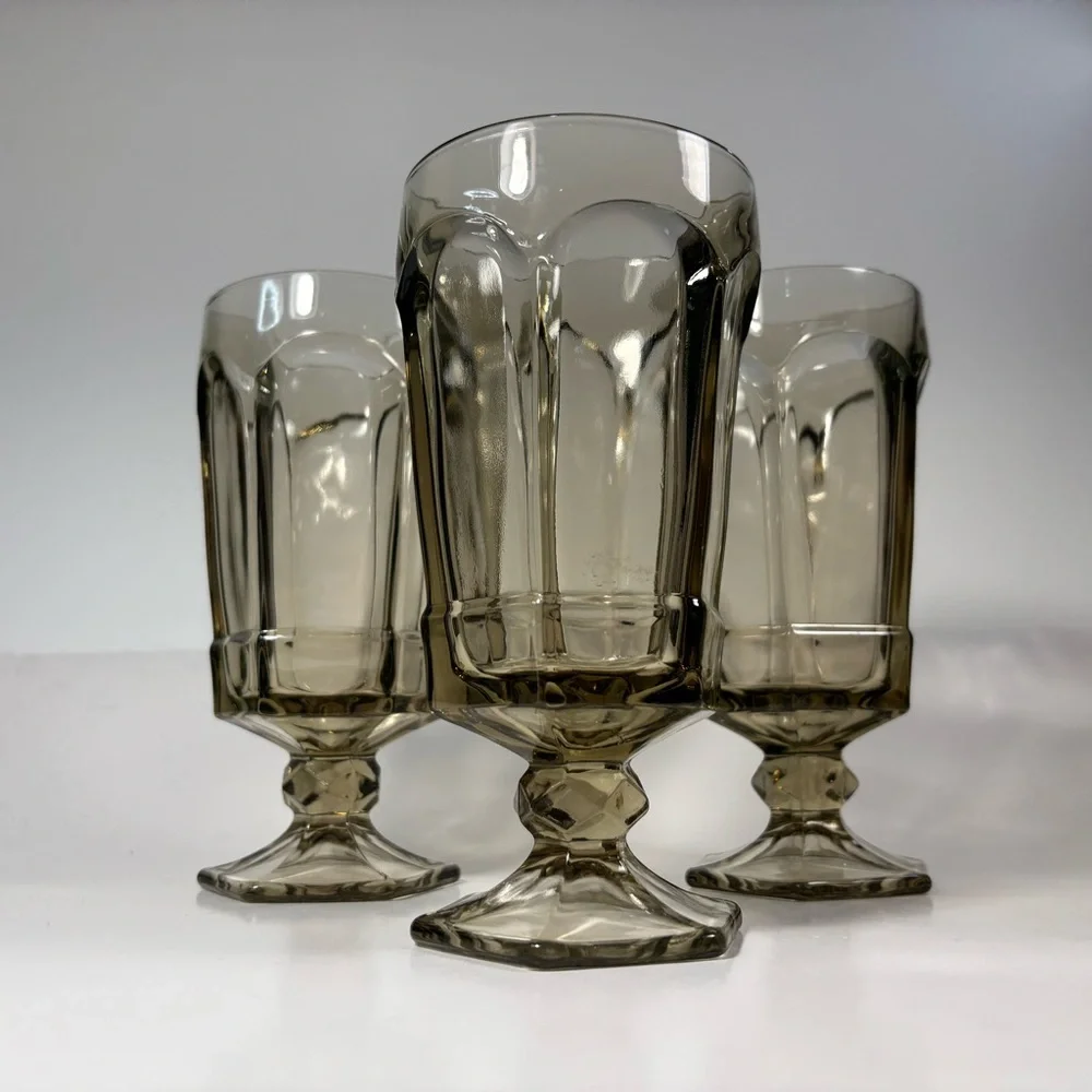 Fostoria Goblet Virginia Smokey Brown Footed Water Glass Tall 7